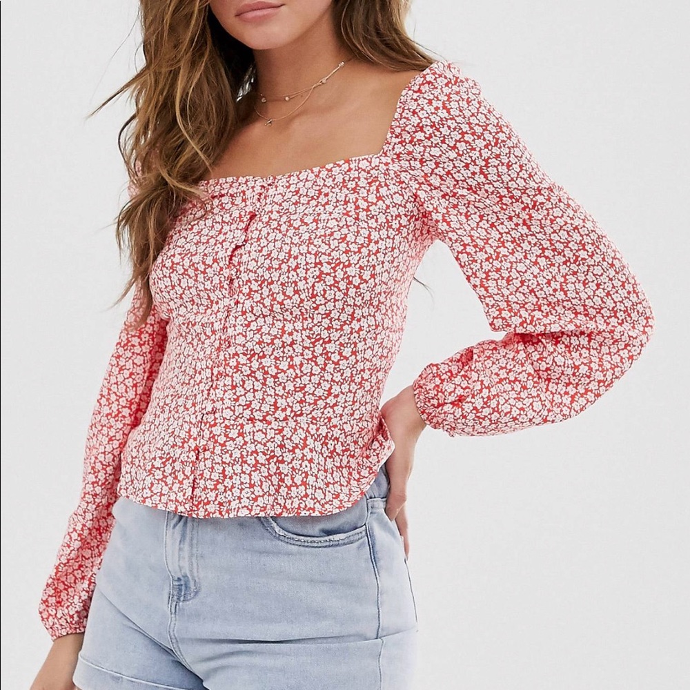 ASOS square neck floral button up blouse